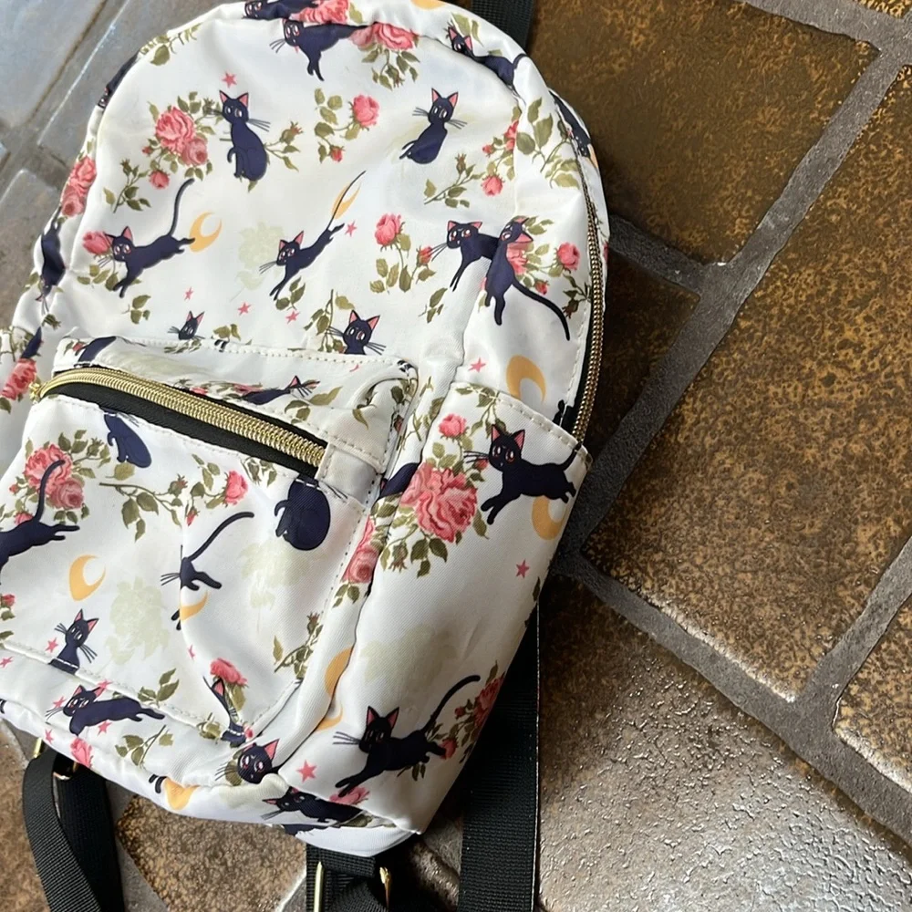 Sailor Moon White Multicolor Luna Floral Print Mini Backpack